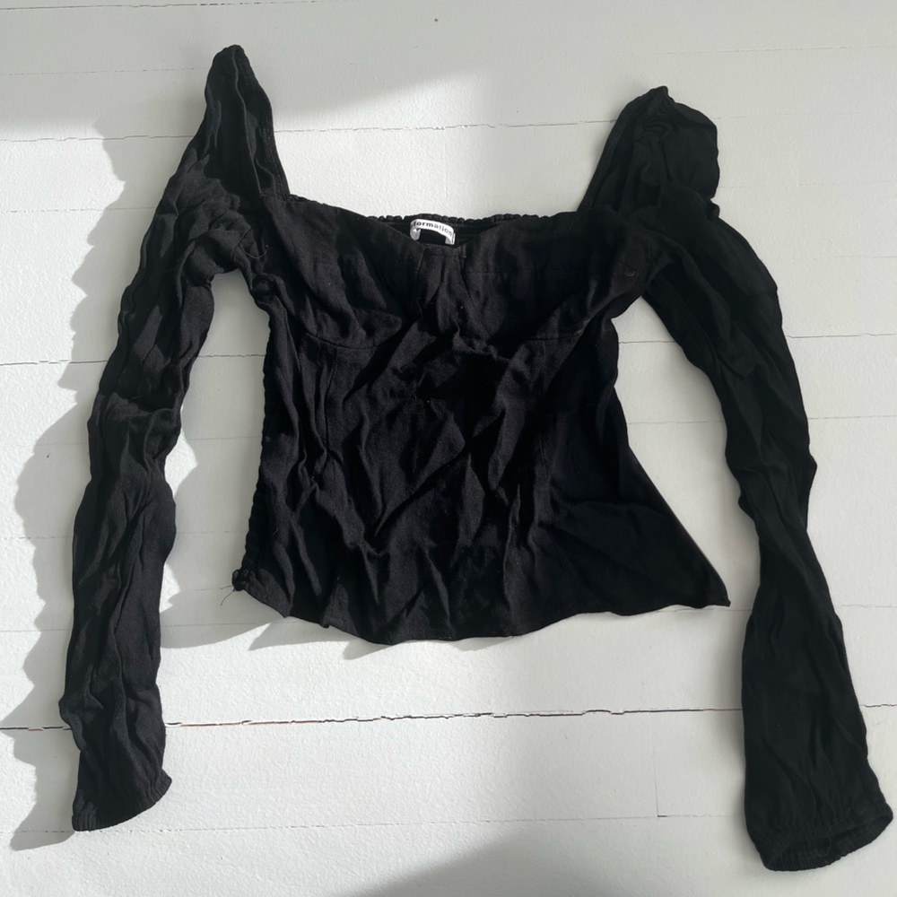 Reformation Black Long Sleeve Square Neck Top